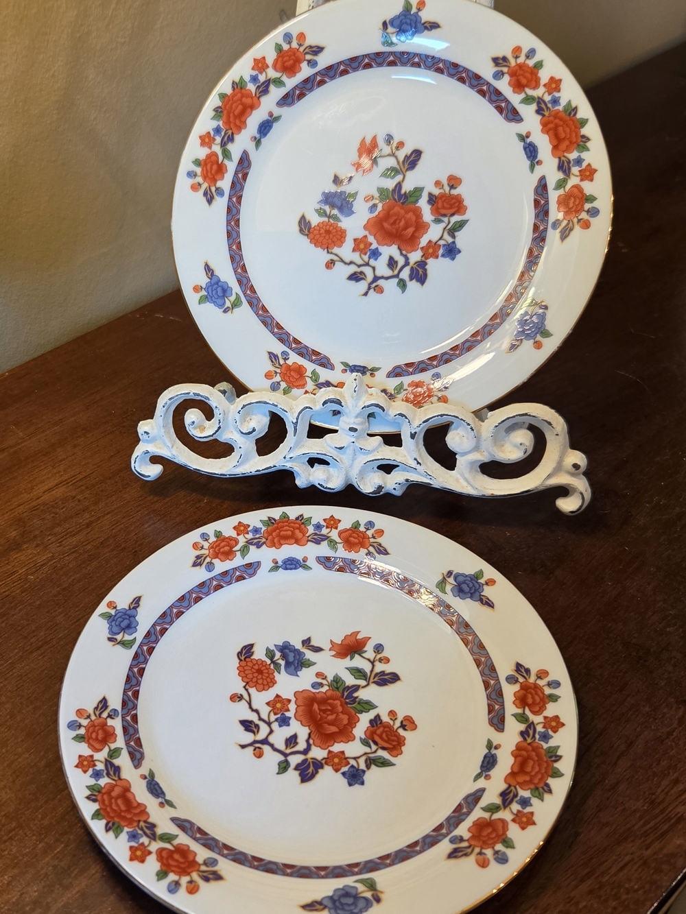 Set of 2 Vintage Crown Ming Fine China Salad Bread- Old Imari (Jian Shiang) 7.5”